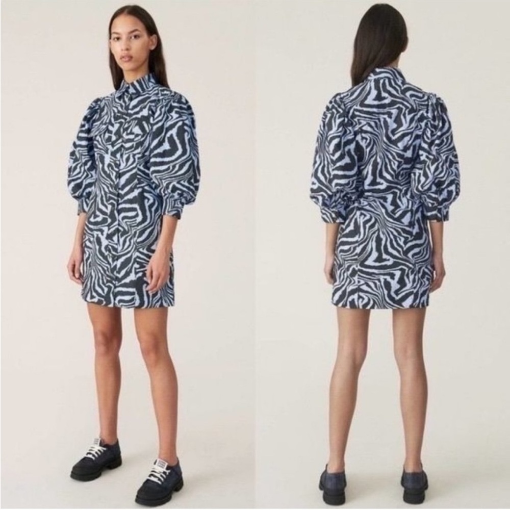 Women’s GANNI blue swirl pouf sleeve dress- Size 34 - Picture 3 of 10